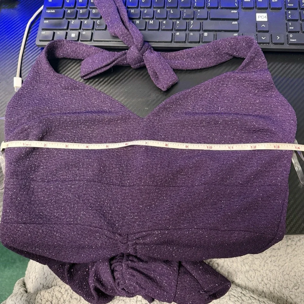 Jacaranda Purple Sparkle Large Mini Halter Bodycon Ruched Cocktail Club Dress - Picture 9 of 9
